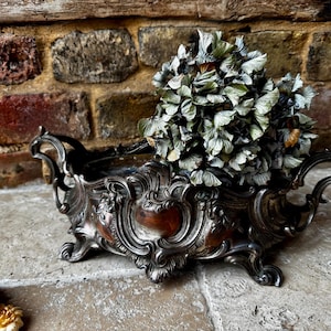 Antique French 19th Centuey Large Silver Plated Bronze Jardinière | Vintage Decorative Gardenalia | Rustic Interior Decor Planter