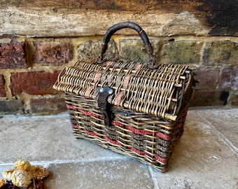 Antique Wicker Basket With Enamel Insert and 2 Lids | Very Rare