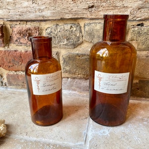 Vintage French Amber Apothecary or Pharmacy Bottle | French Glassware | Rustic Antique Styling