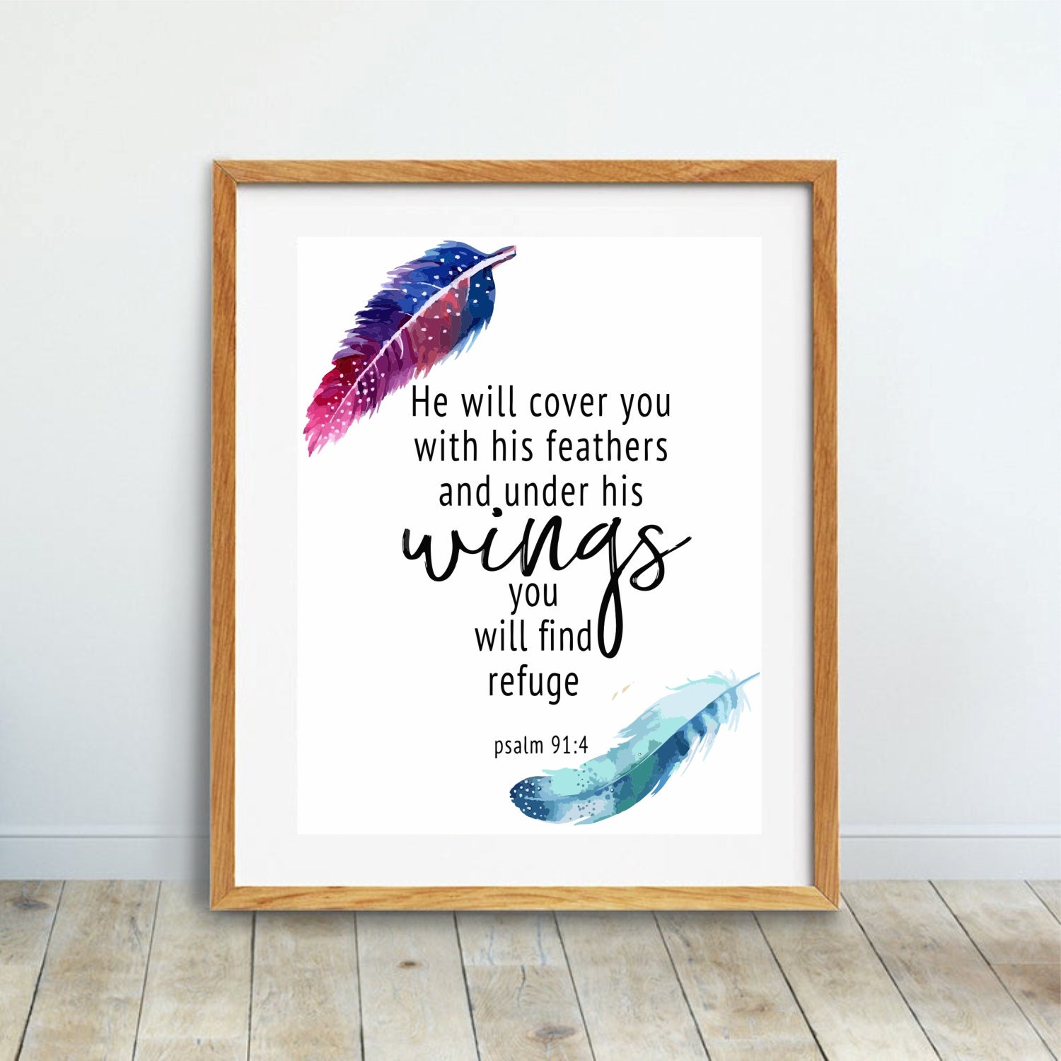 Bible Verse Wall Art He will cover you with His feathers Psalm Etsy