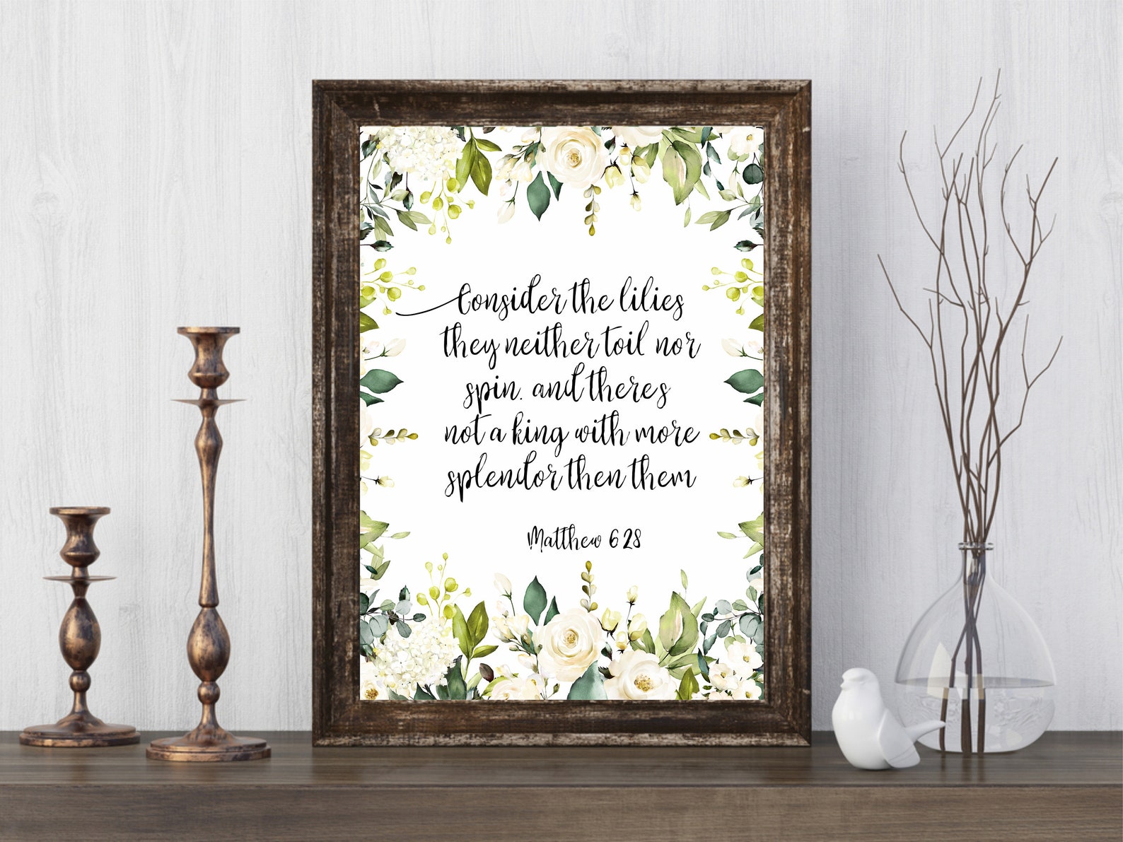 Bible Verse Print Consider The Lilies Bible Quote Matthew 628 Etsy