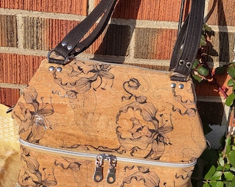 Cork handbag, bottom zip compartment, handcrafted in Canada