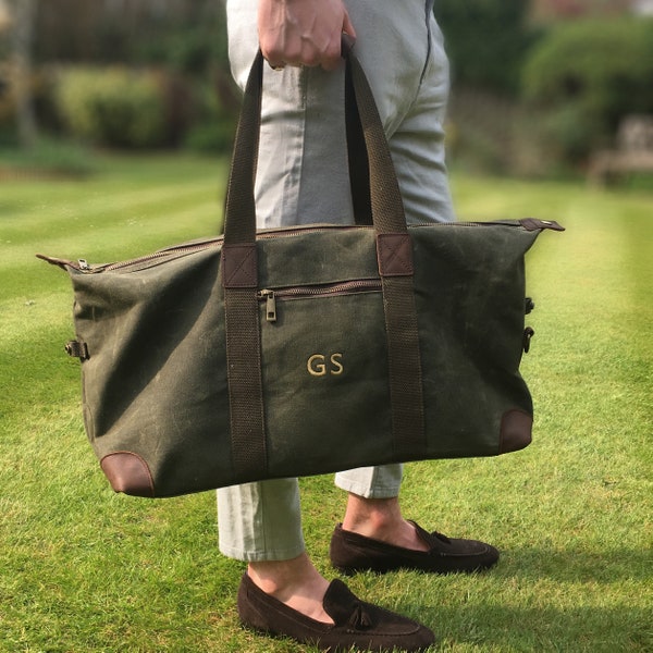 Personalised Waxed Holdall With Shoulder Strap