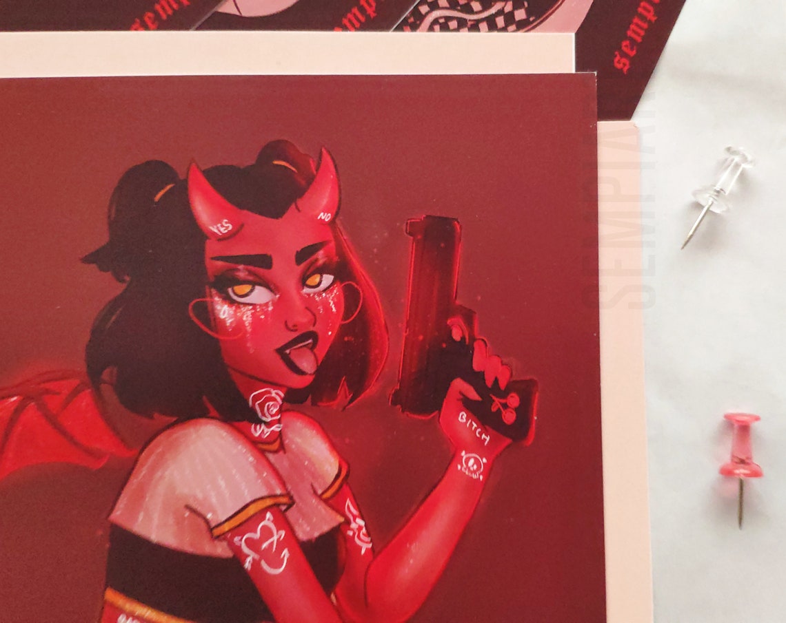 Red Demon Girl Print Aesthetic Art Digital Illustration Etsy