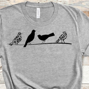Birds t-shirt, Birds on a wire, Graphic womens shirt, Graphic birds, Nature shirt, Animal Shirt, Sister shirt, Brother Shirt, Unisex Shirt