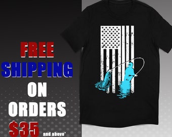 American Flag Fly Fishing T-Shirt, Fathers Day Gift