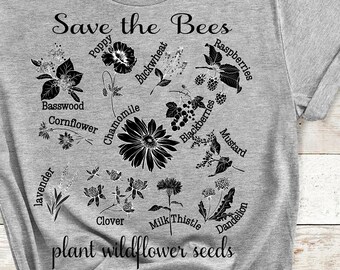 Save the Bees T-Shirt: Wildblumen Botanisches Grafik T-Shirt