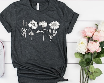 Wildflower T-Shirt: Botanical Floral Design, Gardening Shirt