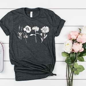 Camiseta de flores silvestres: diseño floral botánico, camiseta de jardinería