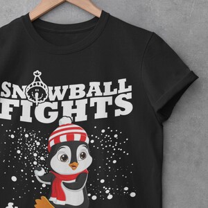 Camiseta navideña de pelea de bolas de nieve y noche estrellada, linda camiseta de pijama navideña, camiseta familiar a juego, linda camiseta de pingüino navideño