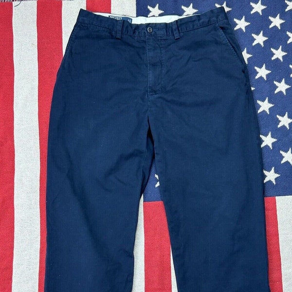 Polo Ralph Lauren navy chino cotton trouser Prospect wide flat front W34 L34