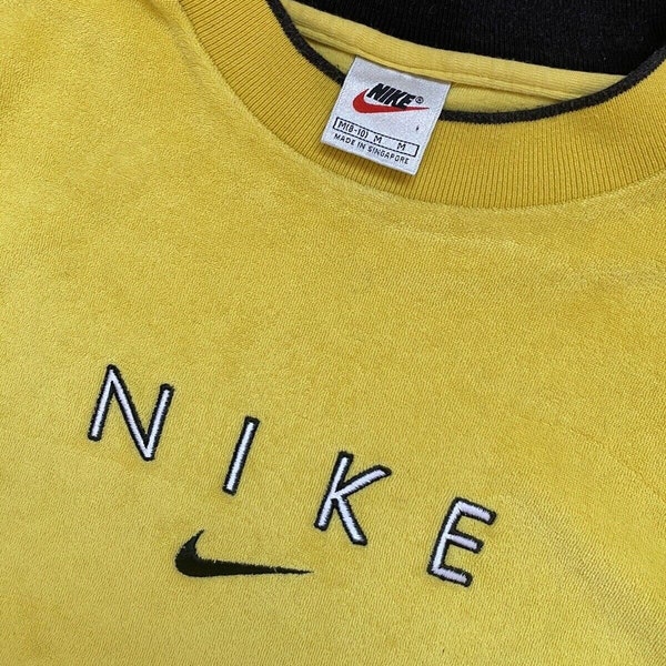 Nike Vintage 90s yellow towelling terrycloth spellout sports yellow sweatshirt size M