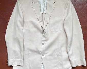 Blazer de rayón beige con bolsillo de parche color crema a medida británica de la década de 1950 Etiquetado 40 L - Se adapta a grande