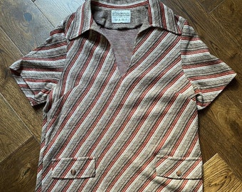1970s womens striped polo shirt made in England disco Boho size M