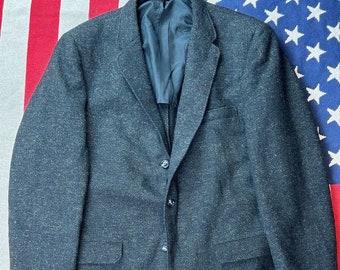 Blazer gris en tweed Harris 3/2 rouleaux des années 1960 fabriqué aux États-Unis Ivy League Trad taille 42R