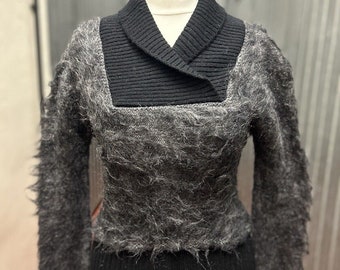 1970s womens mohair shawl collar fuzzy jumper sweater made in england XS