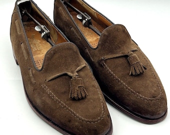 Mocassins à pampilles en daim marron des années 1960, cousu Goodyear, fabriqués en Angleterre, Royaume-Uni, 10,5 EE de large