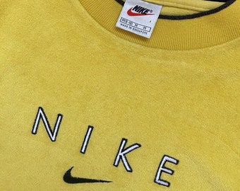 Nike Vintage 90er Jahre gelb Frottee Frottee Spellout Sport gelb Sweatshirt Größe M