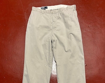 Pantalón chino Polo Ralph Lauren de los años 90 Pantalón de algodón Prospect pierna ancha frente plano W35 L30