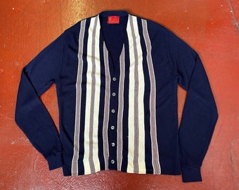 1960s SEARS kings road USA striped cardigan orlon mod ivy league ratpack XL