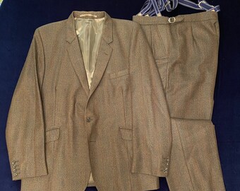 1950s tailor made bespoke tweed green striped english vintage heavy wool cloth country suit size 42S
