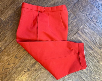 1950s 60s capri peddle pusher buckle bottom red trousers with side zip and pleated front by Merlet size Uk 4 / W 24''