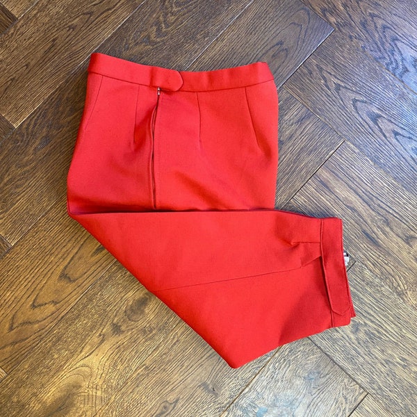 1950s 60s capri peddle pusher buckle bottom red trousers with side zip and pleated front by Merlet size Uk 4 / W 24''