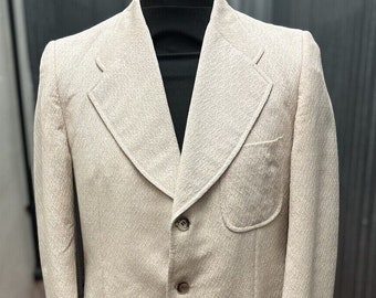 1970s Harold brook cream wool sparkly disco 3 button blazer dinner jacket 38