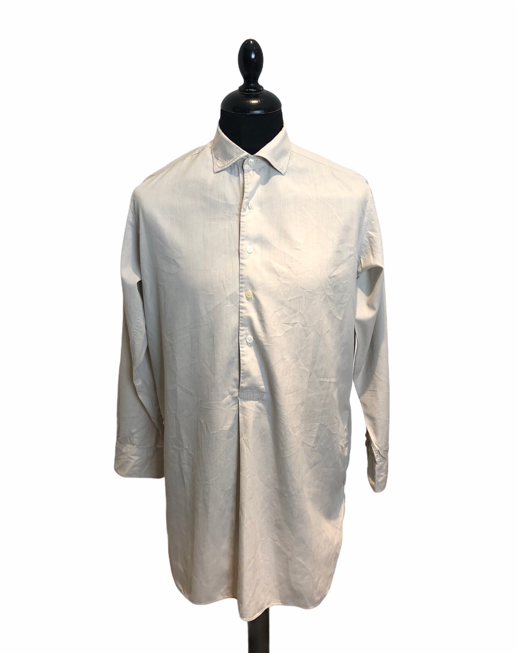 Image of 1940S 40S Poplin Cream Cotton Off White Pullover Half Placket French Chore Workwear Ww2 30S 50S Popover Antique Work Shirt Medium 15"