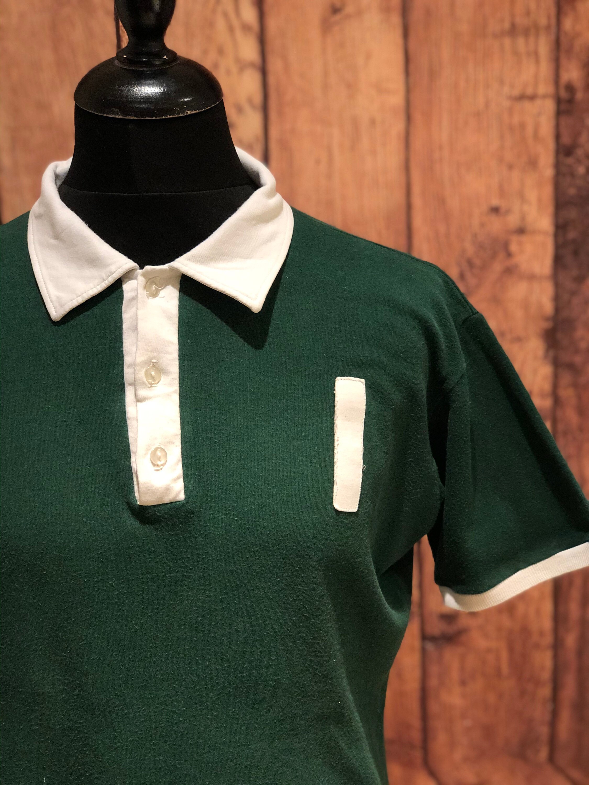 Image of 1970S 70S Made in England Sports Ringer Tee Shirt Tshirt #1 Cotton Lettering Variety Green Preppy Mod Trad Size Medium