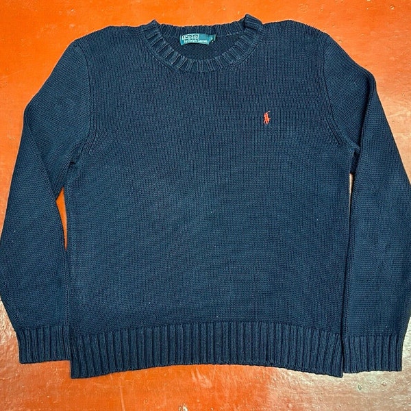 Polo Ralph Lauren Marineblau dicke Baumwolle Crewneck grobstrick Pullover L