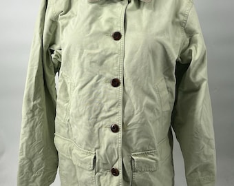 Chaqueta de trabajo LL Bean, abrigo de granero, lona verde, cuello de pana, ropa de trabajo para mujer, talla L