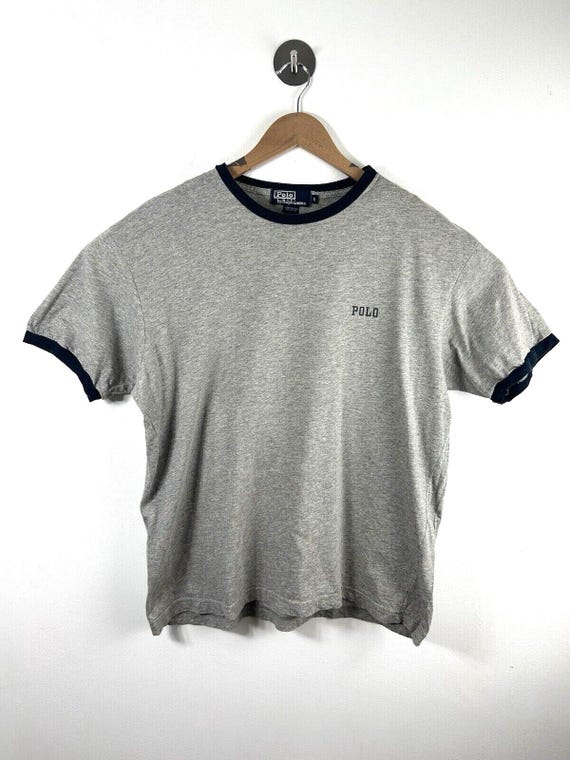 Polo Ralph Lauren T Shirt Ringer Tee Grey Navy Spellout 90s Vintage Mens Large Etsy