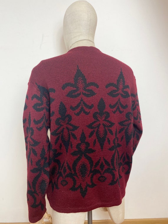 1960s 70s pure wool patterned burgundy and black … - image 4