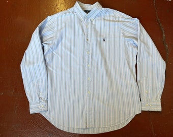 Polo Ralph Lauren blue pink stripe oxford button down long sleeve shirt 17'' / XXL