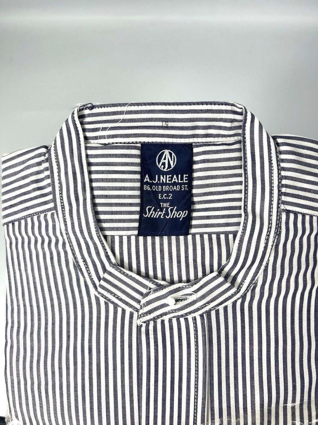 1960s A.J Neale Collarless Shirt Grey Cotton Grandad Collar Chore 