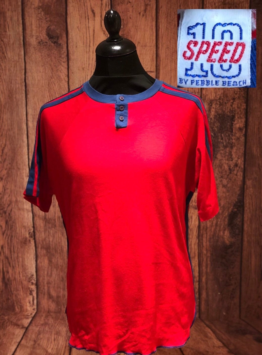 Image of 1970S 70S 80S Henley Sports Tee Speed Ten Pebble Beach Athletic Baseball Oldschool Gym Mod Size Medium