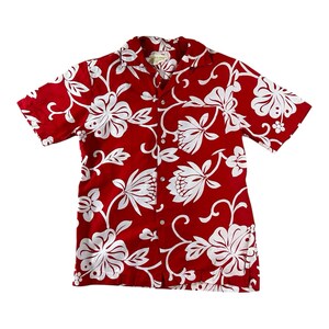 Camicia hawaiana anni '60 Cotone rosso Collo ad anello Rockabilly anni '50 Uomo Piccola