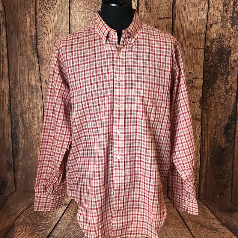 60s 1960s pure cotton check button down shirt by harridge Row ivy leauge trad mod skinhead size 16.5 16 size Large