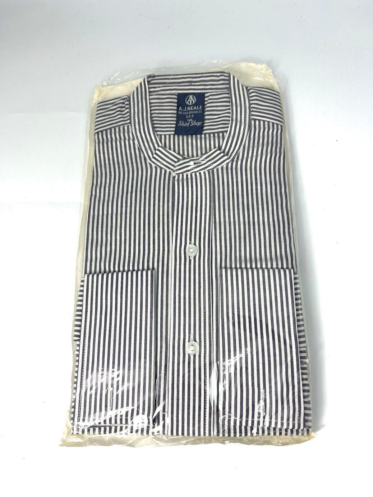 1960s A.J Neale Collarless Shirt Grey Cotton Grandad Collar Chore 