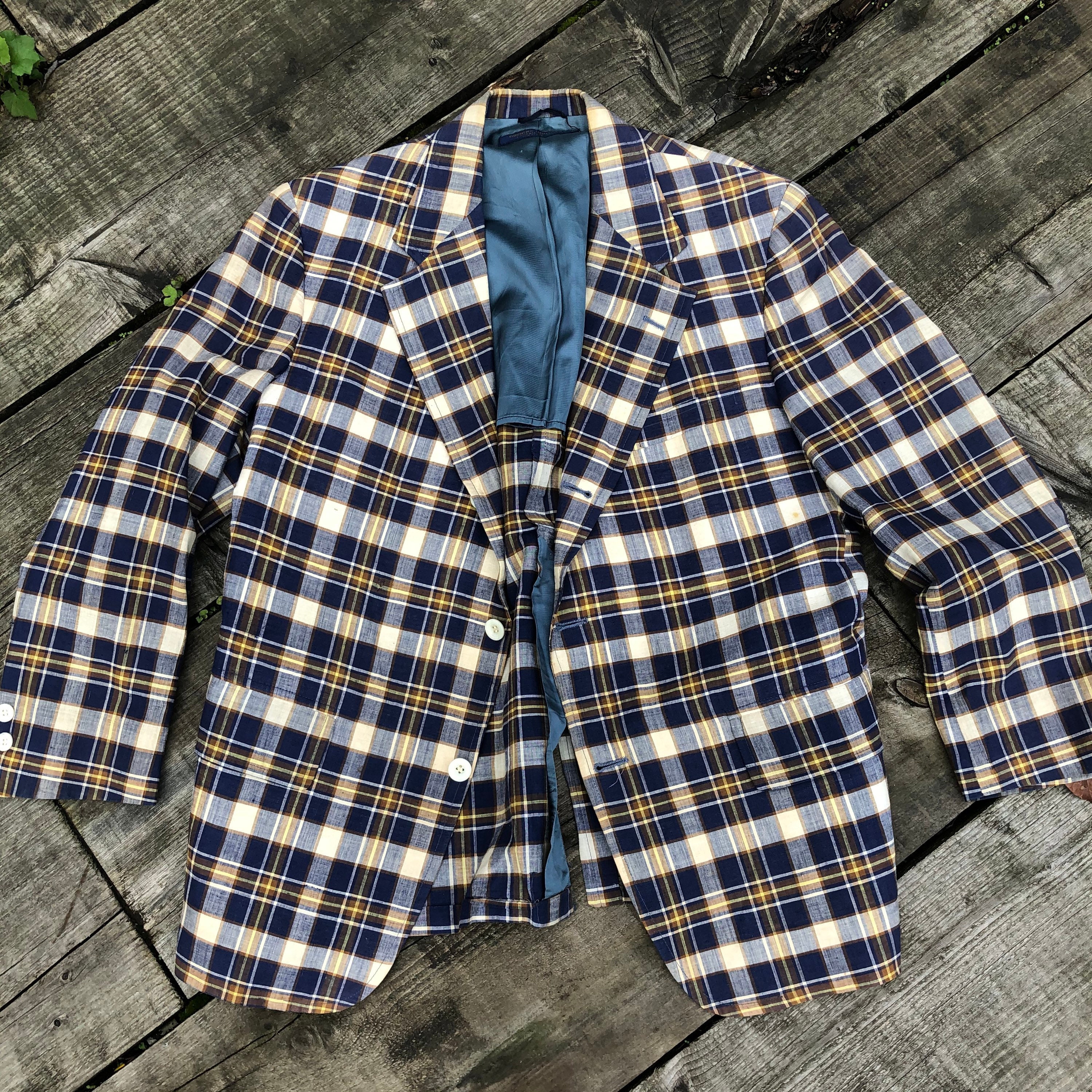 Image of 1970S 70S Brooks Brothers Vintage 3/2 Madras Check Blazer Sports Coat 60S Mod Ivy League Trad 3 Button Summer Lightweight Preppy 43" Short