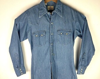 Levis Denim Shirt Blue Pearl Snap Red Tab Cowboy Western Vintage 