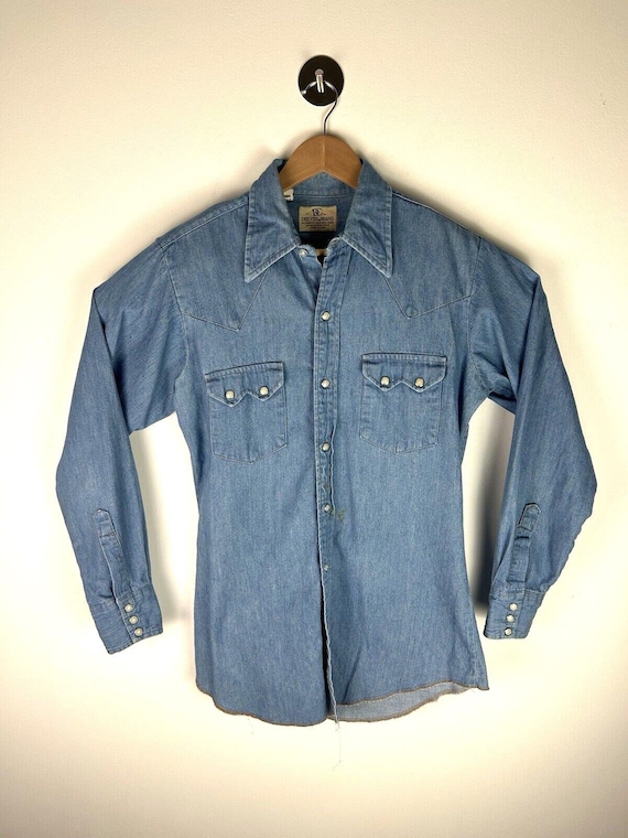 Camicia di jeans degli anni 70 marca Dee Cee con perla a dente di sega realizzata negli Stati Uniti western Small Etsy Italia