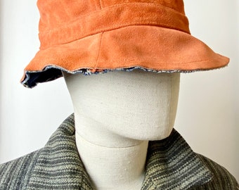 1970s Handmade Old Denim and Orange Suede Reversible Unique