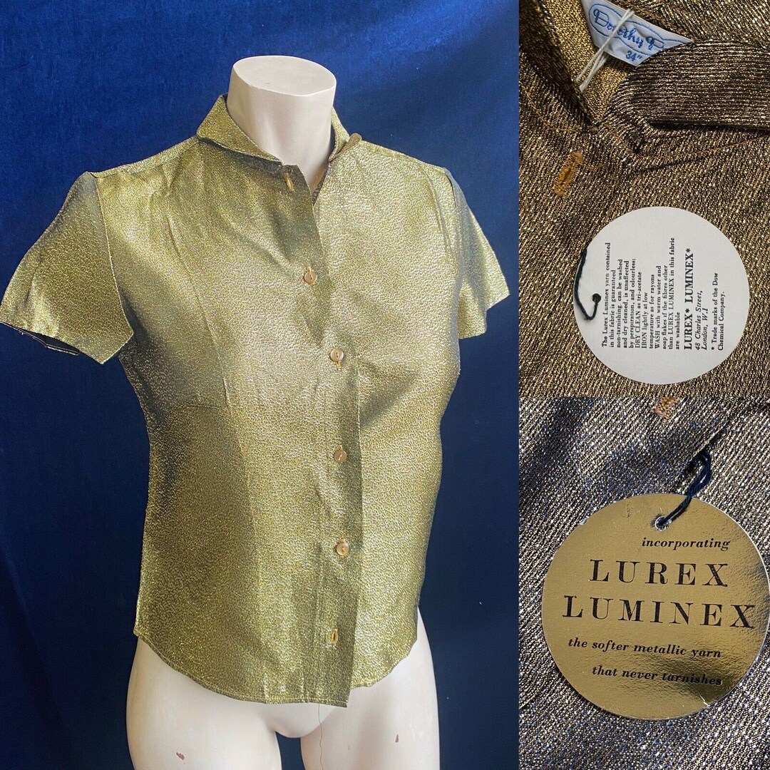 1960s Deadstock Lurex Glitter Gold Blouse 50s Rockabilly Made Etsy