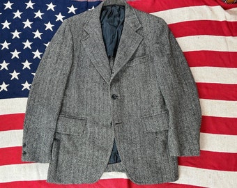 1960s 3/2 roll harris tweed grey blazer made in USA ivy league Trad size 38S