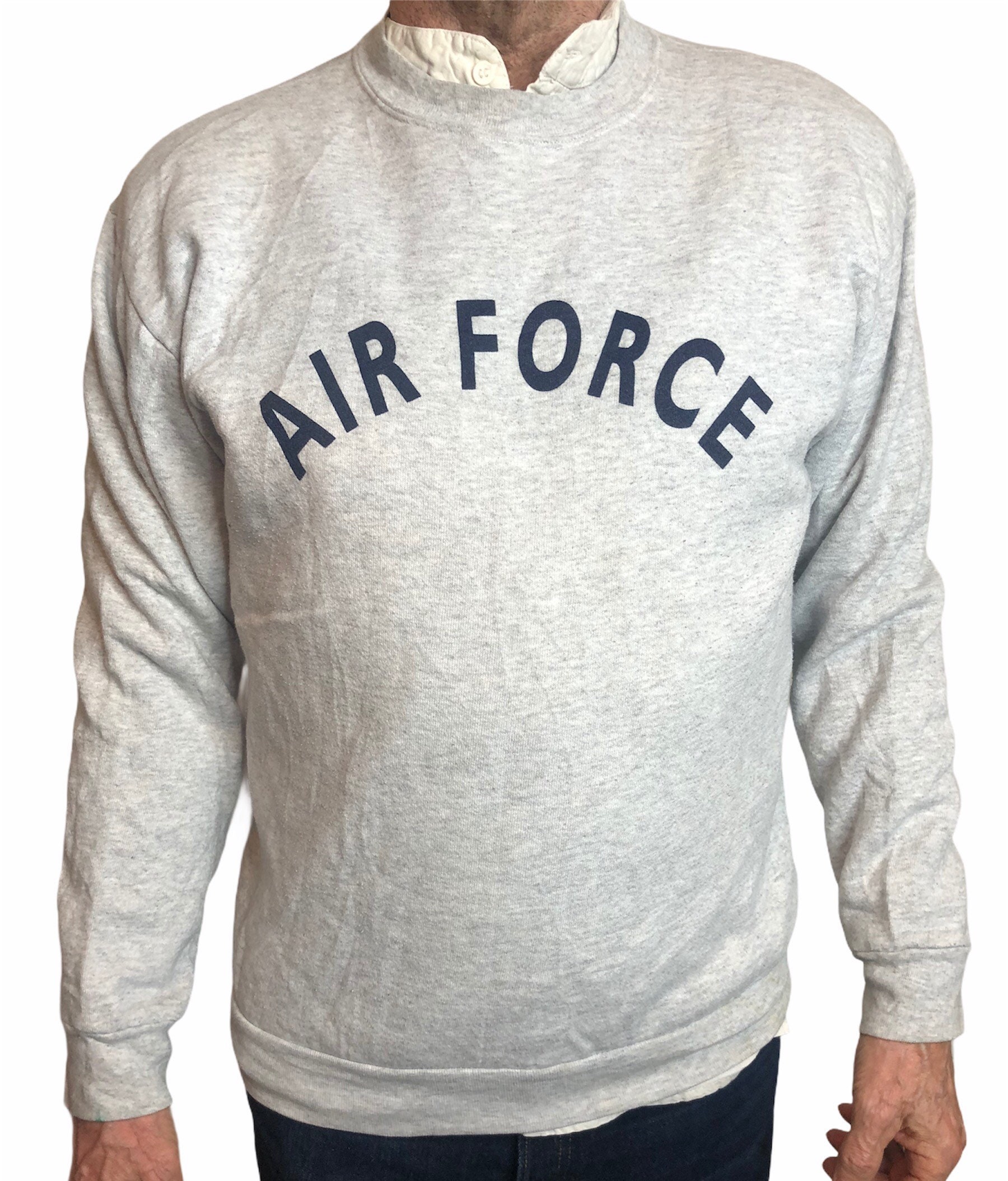 Image of 1980S Made in Usa 80S Airforce Grey Heather Usaf Crewneck Sweater Crew Jumper Gym Athletic Workout Surplus Military Size Small