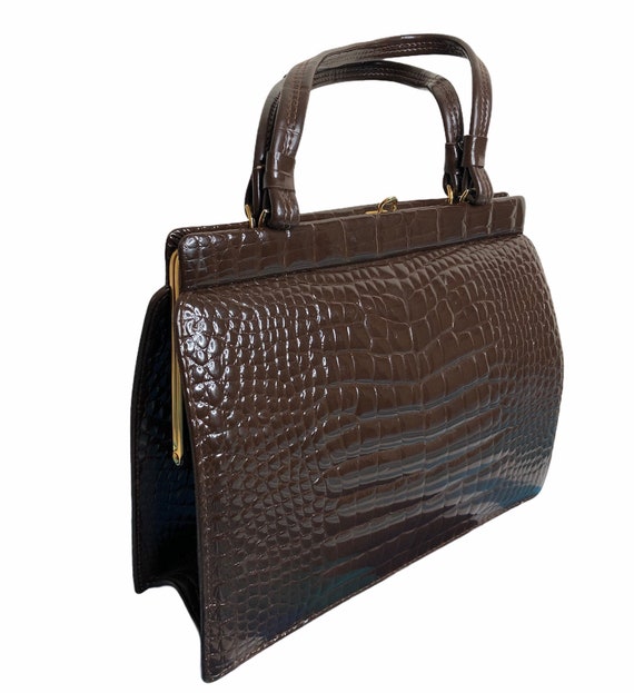 Genuine 1940s 40s 50s Faux crocodile leather exoti