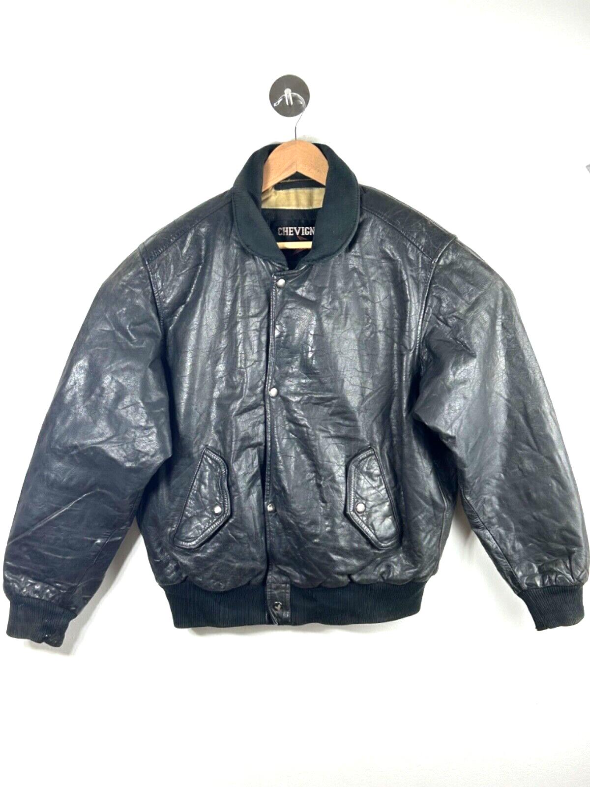 Chevignon Leather Jacket Black Bomber Aviator 90s Vintage Chevignon Leather Jacket Black Bomber Aviator 90s Vintage