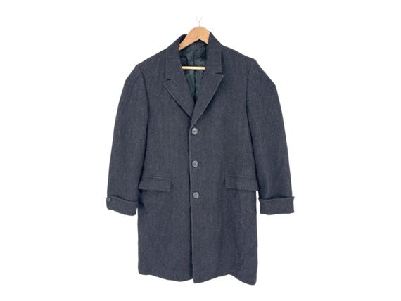 Crombie, 1960s Lord Saxony Overcoat Crombie Grey herringbone made in USA Ivy league 40''